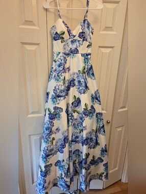 City Studio White Dress with Blue Floral Print